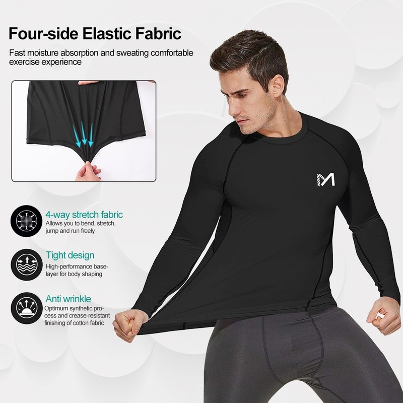 3Pack Men Long Sleeve Compression Top Quick Dry Cool Outdoor Running Gym Workout gallery