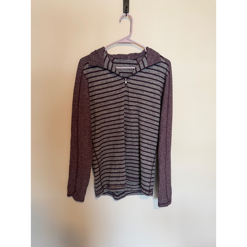 Lululemon Quarter Zip Pullover Womens Purple Gray Striped Long Sleeve Shirt gallery