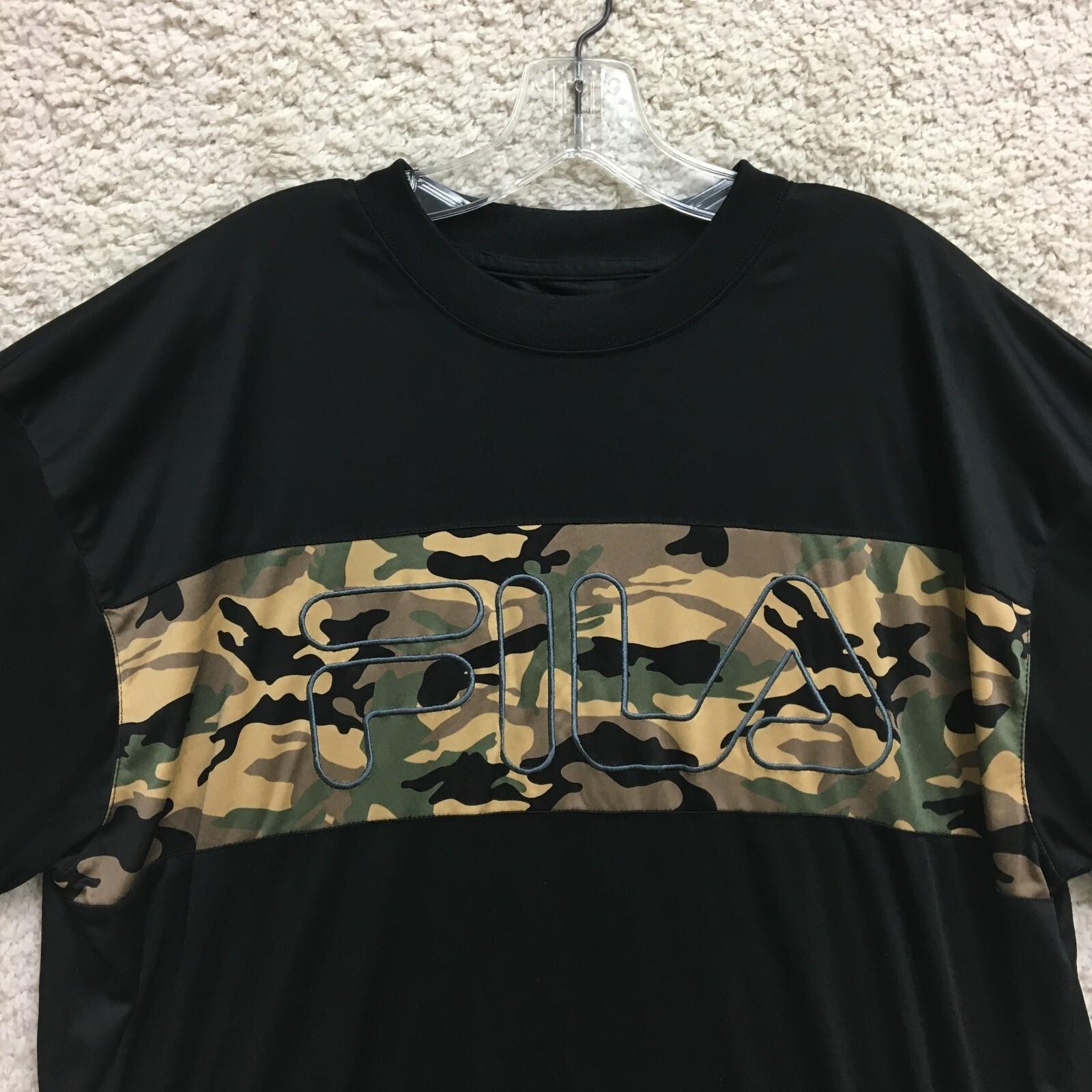 FILA Shirt 2XL Adult Black Camouflage Logo Pullover Casual Stretch Mens XXL gallery