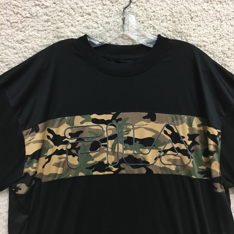 FILA Shirt 2XL Adult Black Camouflage Logo Pullover Casual Stretch Mens XXL gallery