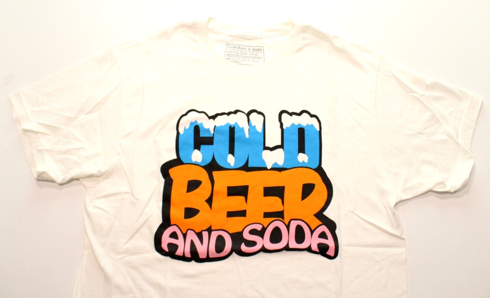 2022 COLD BEER & SODA ~LOGO~ TEE L ~WHITE~ wobf/espo **DIY ASBURY PARK NJ LABEL*