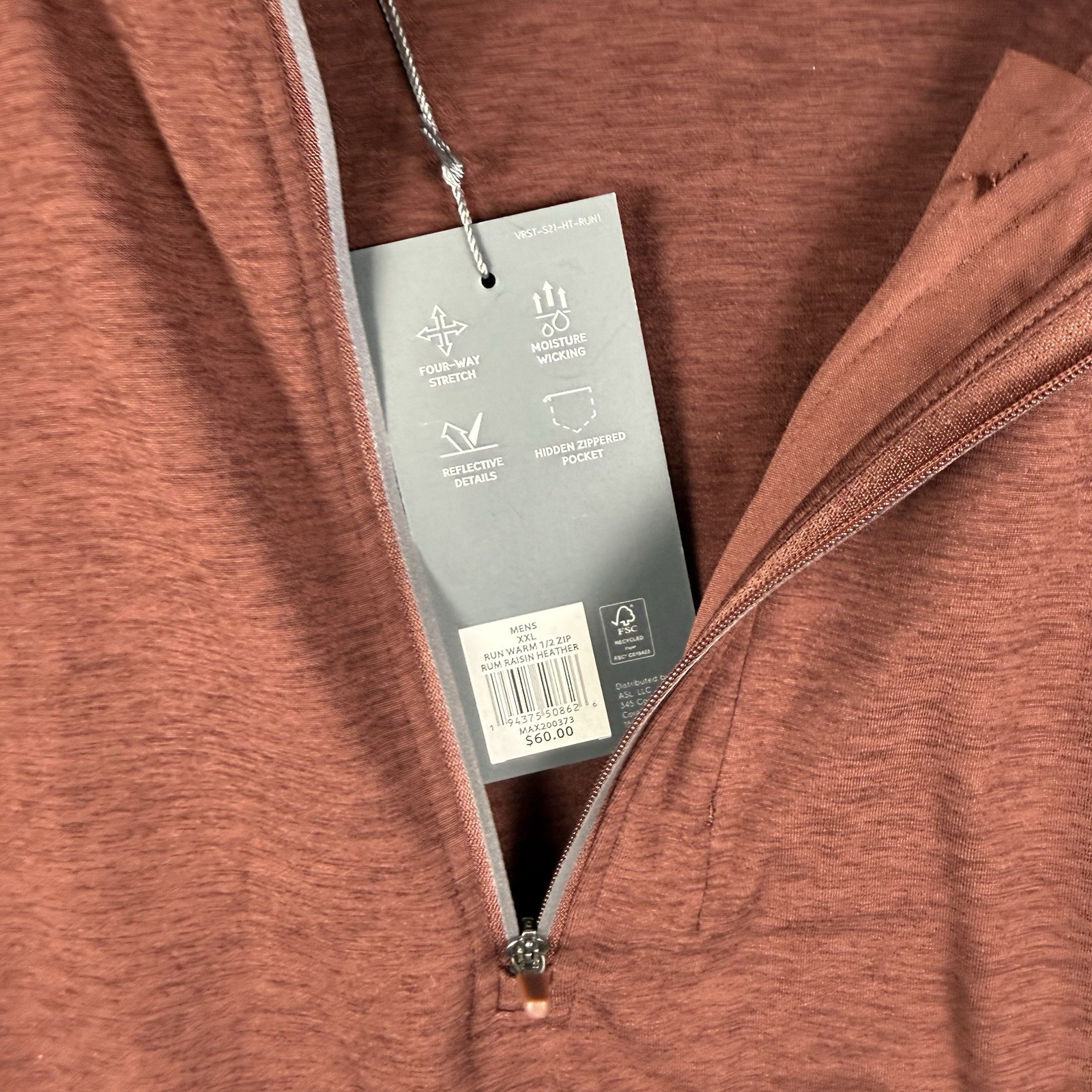 VRST Pullover Mens Size 2XL Rum Raisin Heather Run Warm 1/2 Zip Running Top NWT gallery