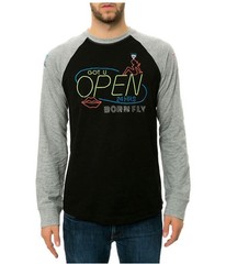 Born Fly Mens The Ragtime Raglan Embellished T-Shirt, Black, Medium