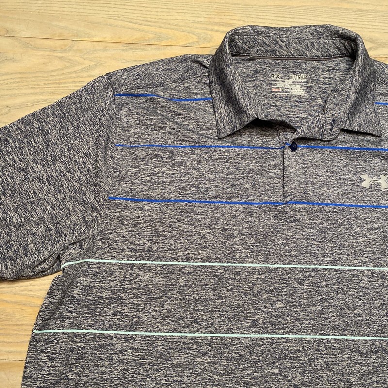 Under Armour Coolswitch Pivot Polo Shirt Blue Striped 1290145 Mens XL Short Slv gallery