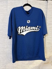 H&M Men’s Royal Blue Oversized Fit Printed Mesh “Miami 83” V-Neck Jersey Sz M