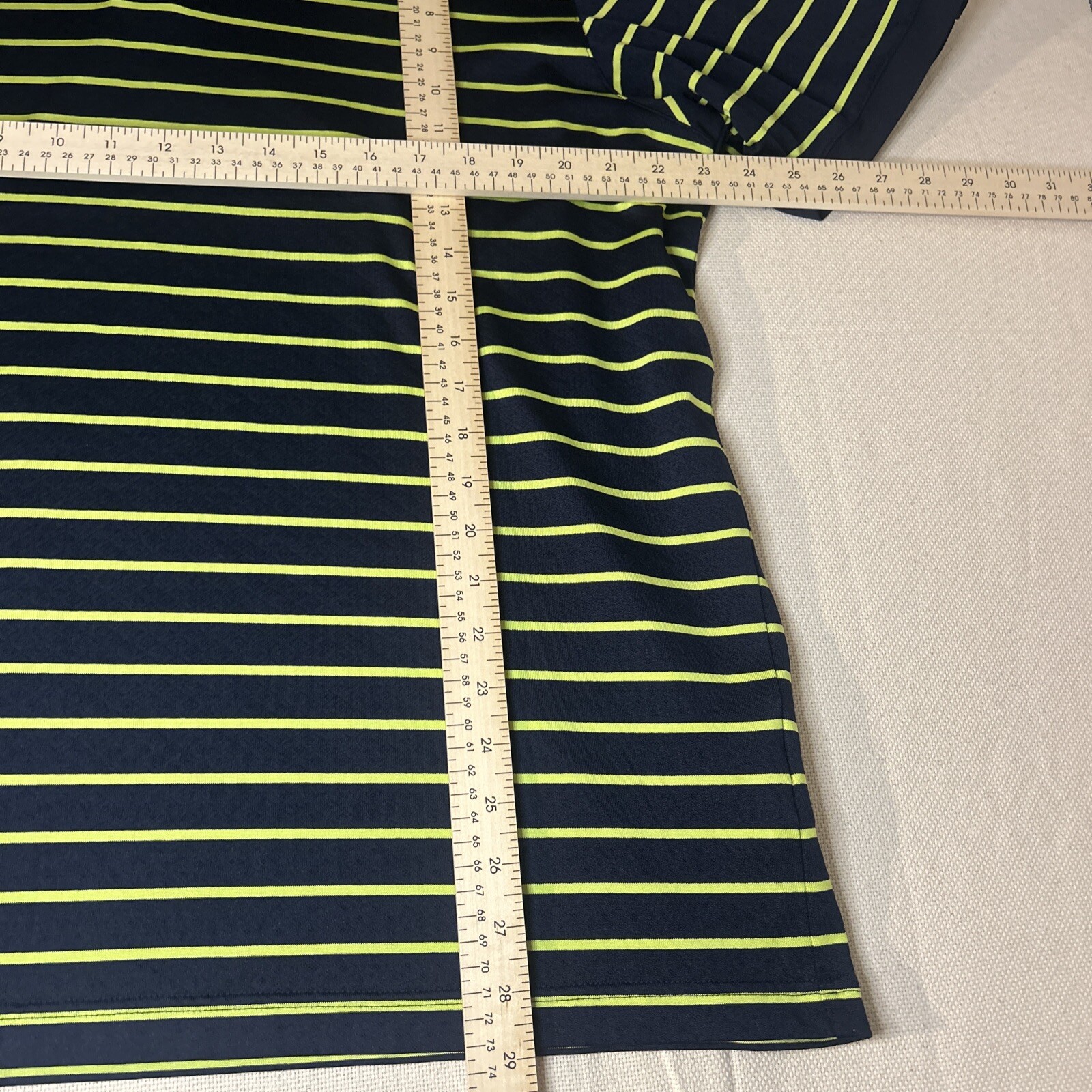 Adidas ClimaCool navy blue and neon green Striped 3 Button Polo Shirt Men's XL gallery