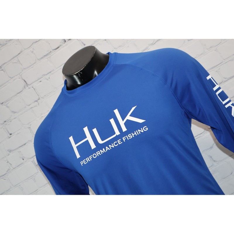 Huk Performance Fishing Mens Small Blue Long Sleeve Graphic Sun Shirt ** gallery
