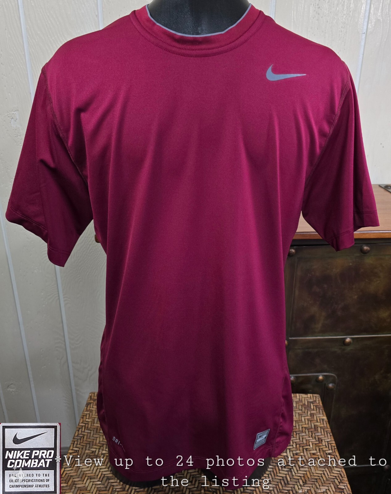 NikePro Combat Fitted Short Sleeve Maroon Activewear Top Shirt Sz M gallery
