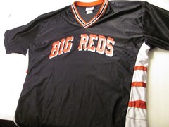 Rawlings Big Reds Jersey Unisex L Black with White Side Stripe High School Vtg