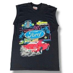 Vintage Ford Black Sleeveless muscle Tee with Colorful Car Graphic Large