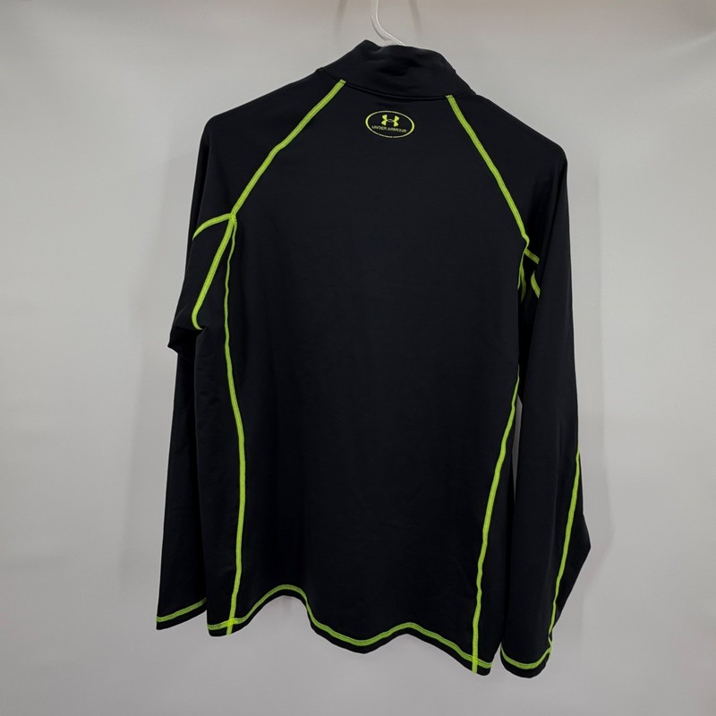 Under Armour 1/4 Zip Pullover Mens Medium Black ColdGear Neon Green Trim gallery