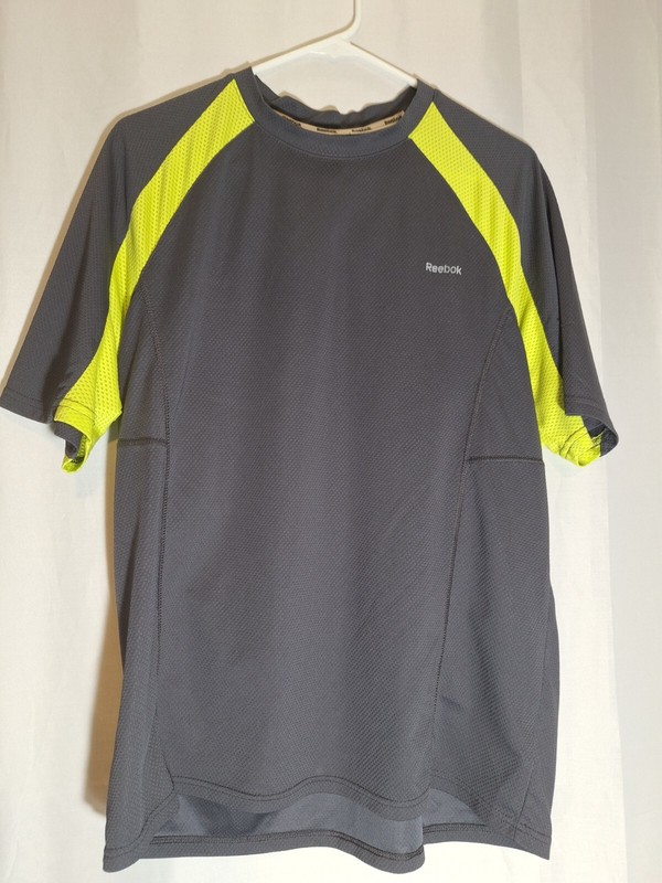 Reebok Men's Medium Hydromove Performance T-Shirt Gray Neon Yellow Athletic Gym gallery
