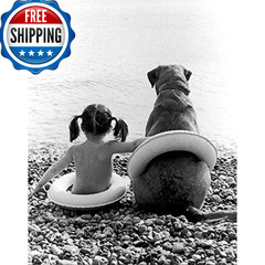 Girl with Dog Friendship Giclee Photograph 28×22 Art Print Poster B&W