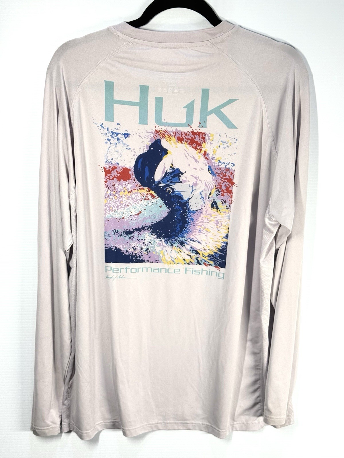 HUK Performance Shirt Mens Large White Long Sleeve Fishing Performance Fish gallery