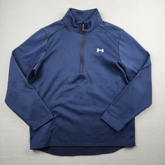 Under Armour Pullover Mens Large Blue Fleece Quarter Zip 1/4 Training Top Run