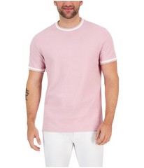 Alfani Mens Tipped Textured Pique Basic T-Shirt, Pink, XX-Large