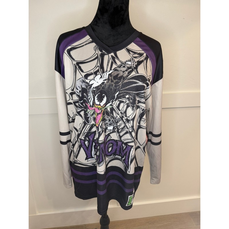 Marvel Venom Lethal Protector Jersey Graphic Hockey Shirt Purple Black White S gallery