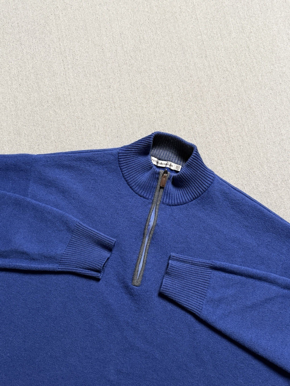 Peter Millar Sweater Mens L Blue Wool Cotton Knit 1/4 Zip Pullover Golf gallery