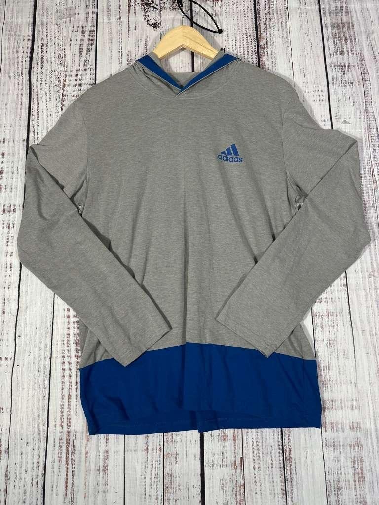 Adidas Shirt Mens L Gray and blue Lightweight hoodie Long sleeve hoodie Casual gallery