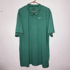 Nike Dri-Fit Men’s Standard Fit Polo Size 2XL Green And White Striped Collard