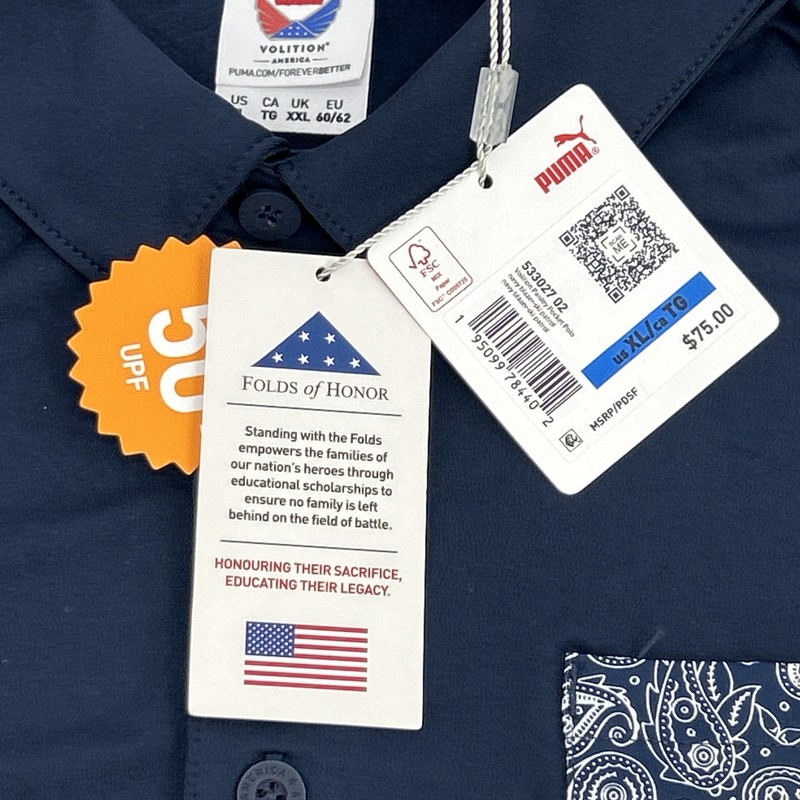 Puma Volition Shirt Men's XL Blue Polo UPF 50 USA Flag Oakley Country Club NEW gallery