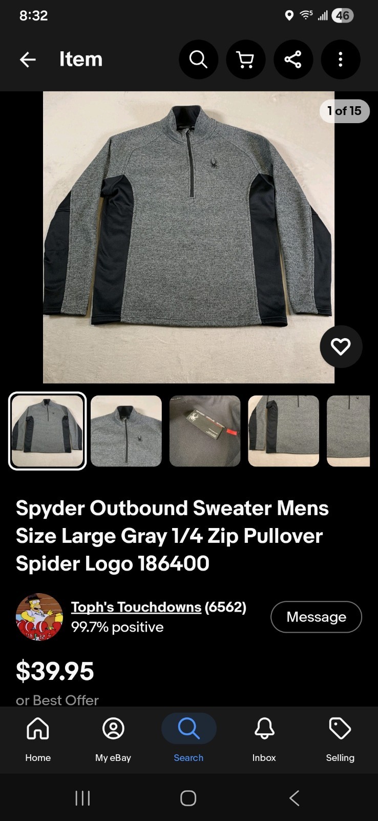 Spyder Men's Active 1/4 Zip ProWeb Performance High Neck Pullover Gray, Size XL gallery