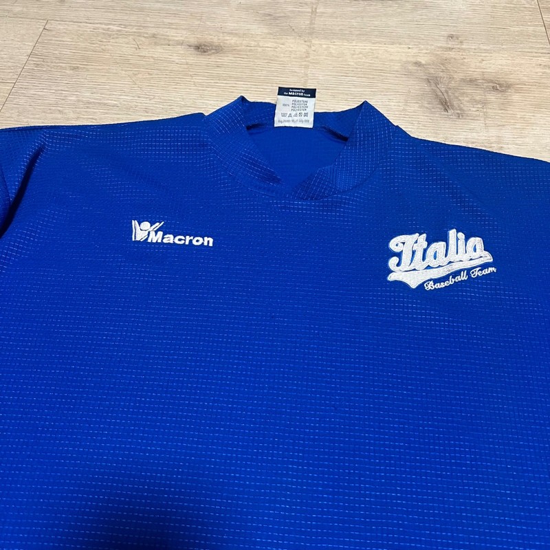 Macron Professional Italia Baseball Team Blue Activewear Top Men's XL Vtg 1998 gallery