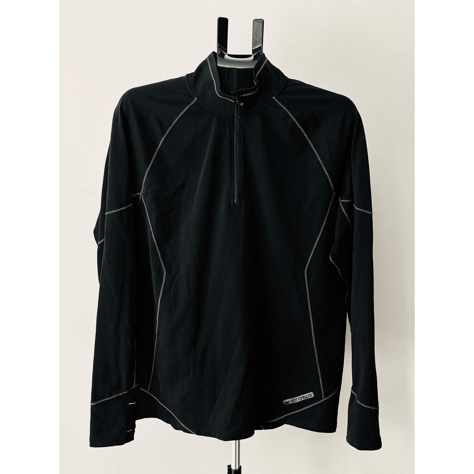 Hot Chillys Men L Black Micro-Elite Chamois 1/4 Zip Thermal Base Layer HC983 gallery