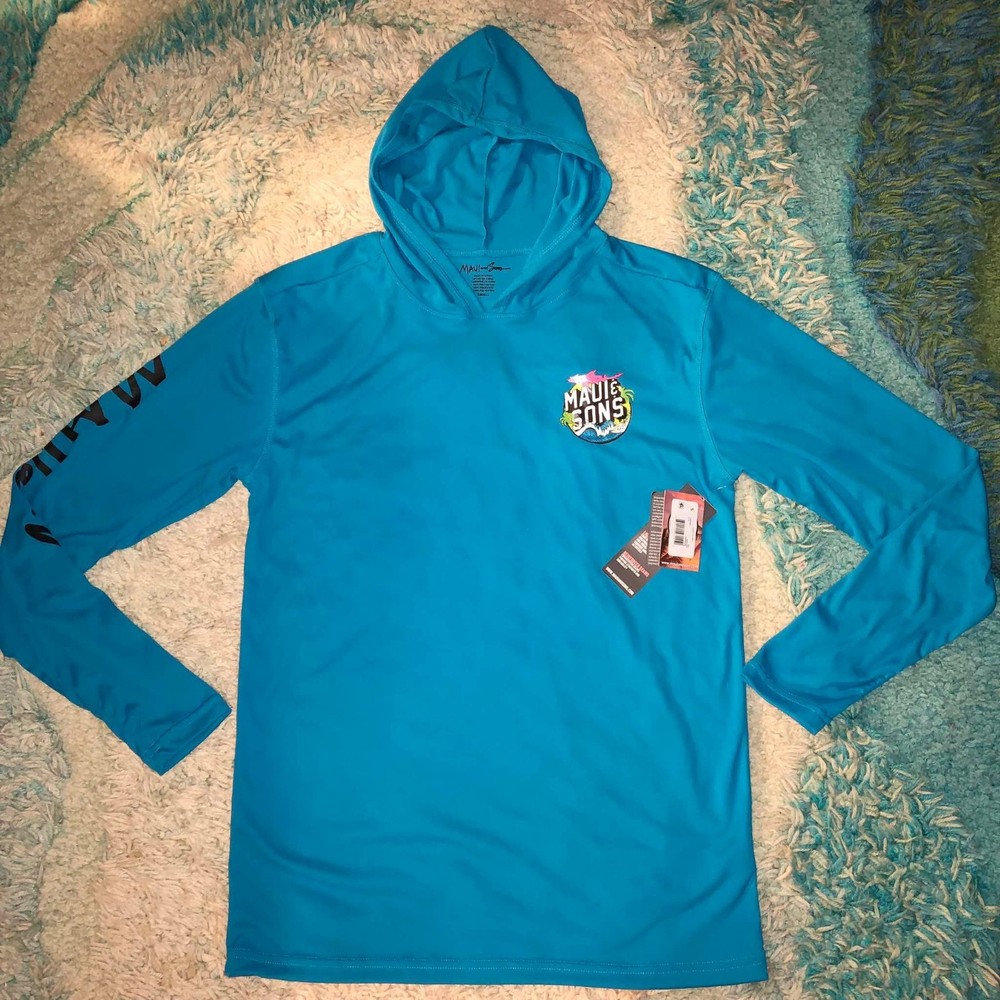 Maui and Sons Men's Blue Graphic Hooded Pullover Logo Hoodie Polyester S