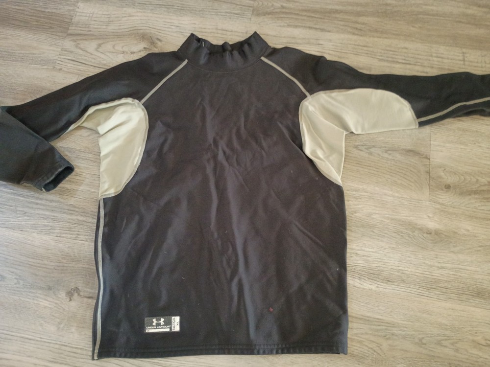 Under Armour ColdGear Men's Black Beige Mock Neck Long Sleeve Athletic Shirt L