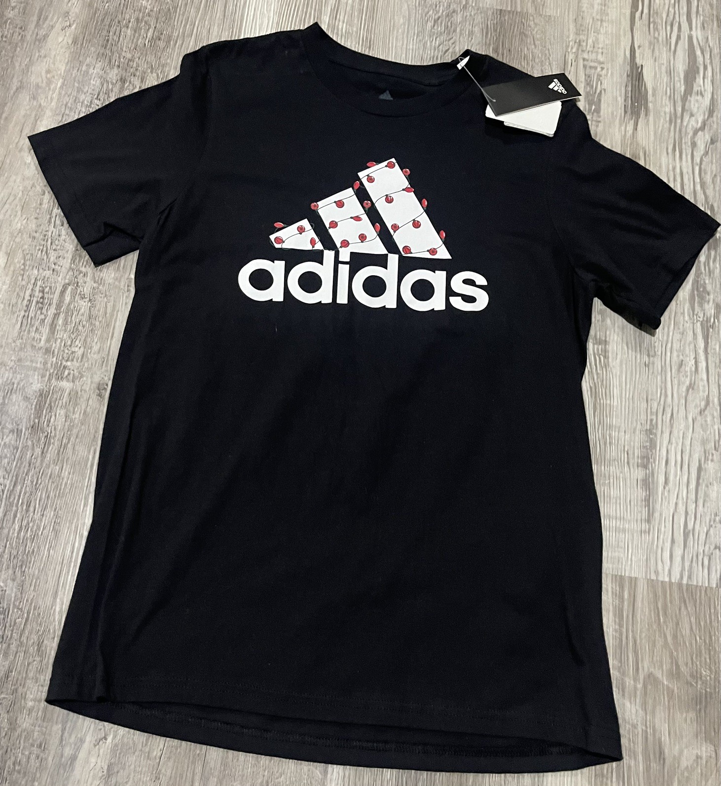 NWT ADIDAS MEN'S HB4863 MED HOLIDAY LIGHTS AMPLIFIER BLACK/WHITE/RED TOP TEE gallery