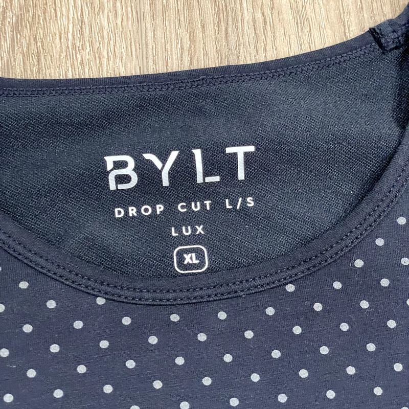 BYLT Drop Cut Lux Tee Men's Size XL Blue Shirt Knit Polka Dot Long Sleeves gallery