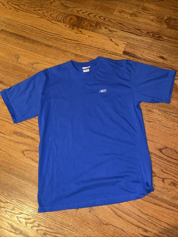 Reebok Mens Large T-Shirt Athletic Tee Royal Blue Performance Cotton Sport EUC