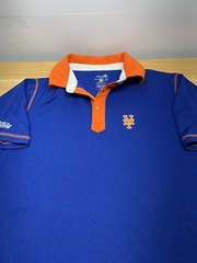 New York Mets MLB Stitches Mens Polo Shirt Blue Orange Short Sleeve Size Medium