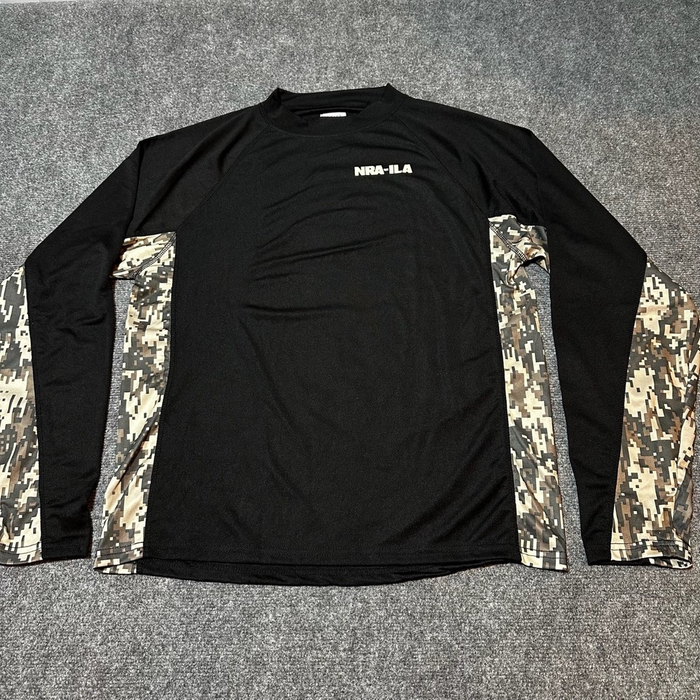 NRA ILA Shirt Mens Large Black Camo Trim Pullover Raglan Long Sleeve Outdoors