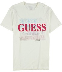 GUESS Mens World Stamps Graphic T-Shirt, ivory, L