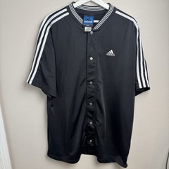 Vintage Adidas Men’s Snap Button Jersey Shirt Y2K XL Black Sports Streetwear