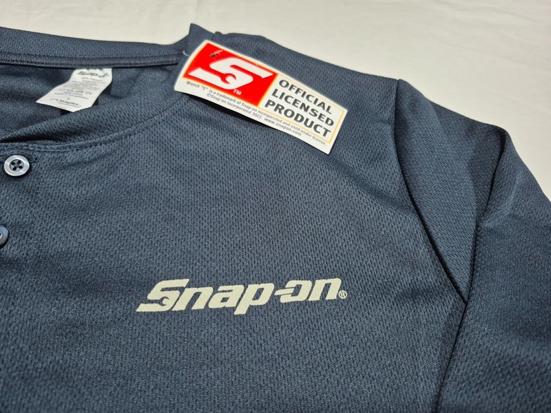 Snap On Tools Mens Long Sleeve Henley Shirt SZ LARGE Button Navy Sonic Blue gallery