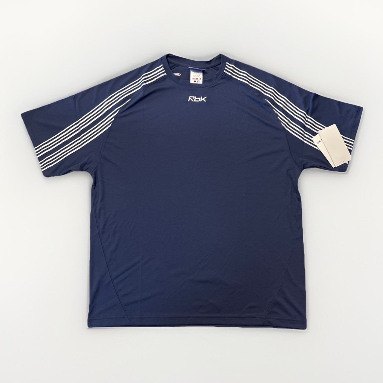 Reebok Shirt Men’s Large Athletic Navy Striped RBK PlayDry New With Tags Nos gallery