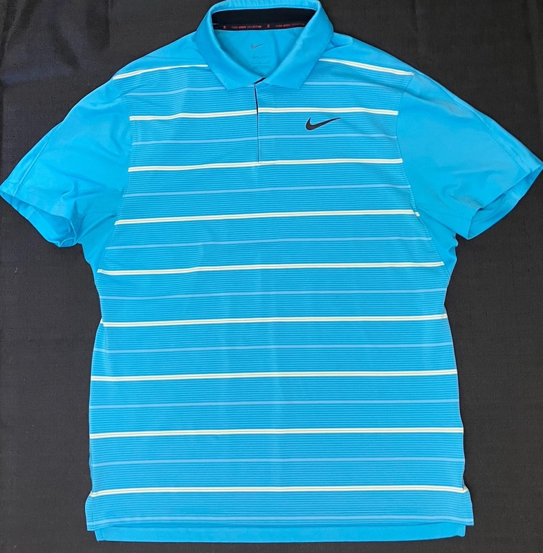 Nike Golf Tiger Woods Collection Striped Polo DR5318 416 Baltic Blue Chill Sz M gallery