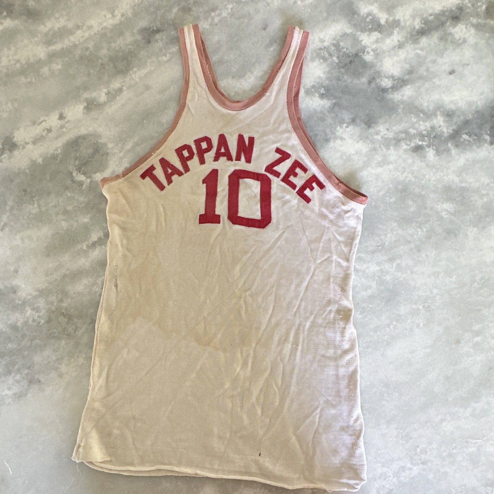 Tappan Zee Men's Basketball Jersey Tank Top White/Vermilion Wool Durene gallery