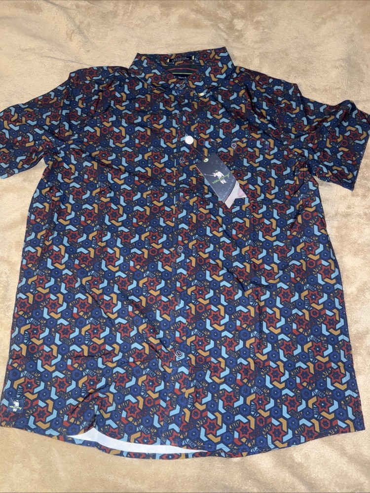 William Murray Next Stop Performance Golf Short Sleeve Button Down Sz Medium NWT
