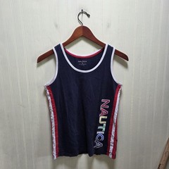 Nautica Shirt Mens XS Blue Sleeveless Jersey Tank Logo Top Multicolor Stripe