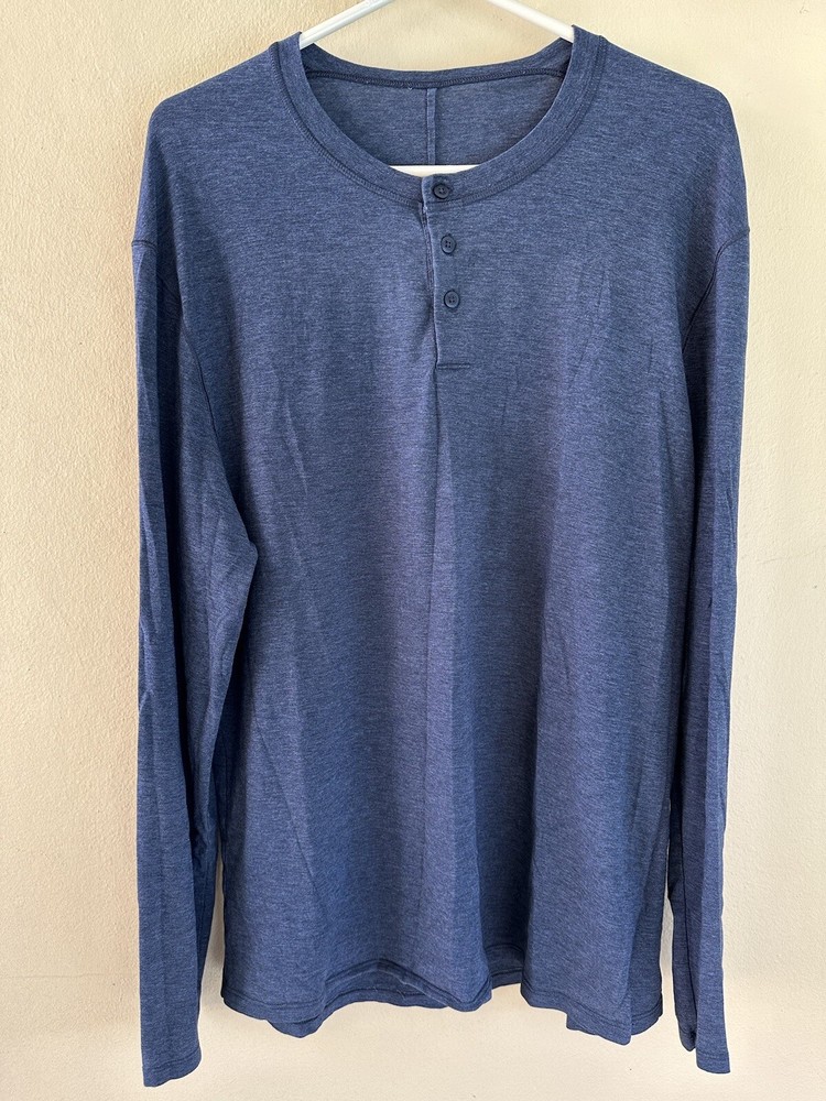 Lululemon 5 Year Basic Long Sleeve Shirt Sz XL Cotton Henley Black/gray Gym
