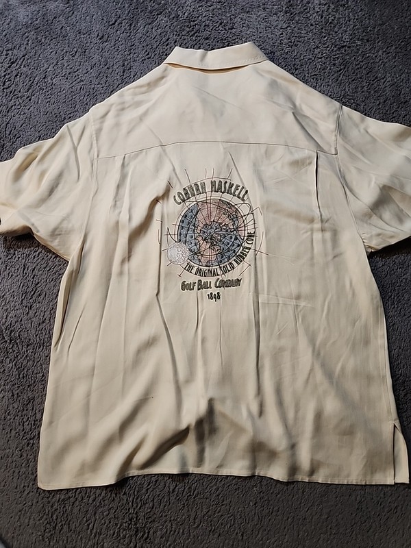 Nat Nast Coburn Haskell Golf Ball Co Embroidered Logo Silk Shirt Mens Medium gallery