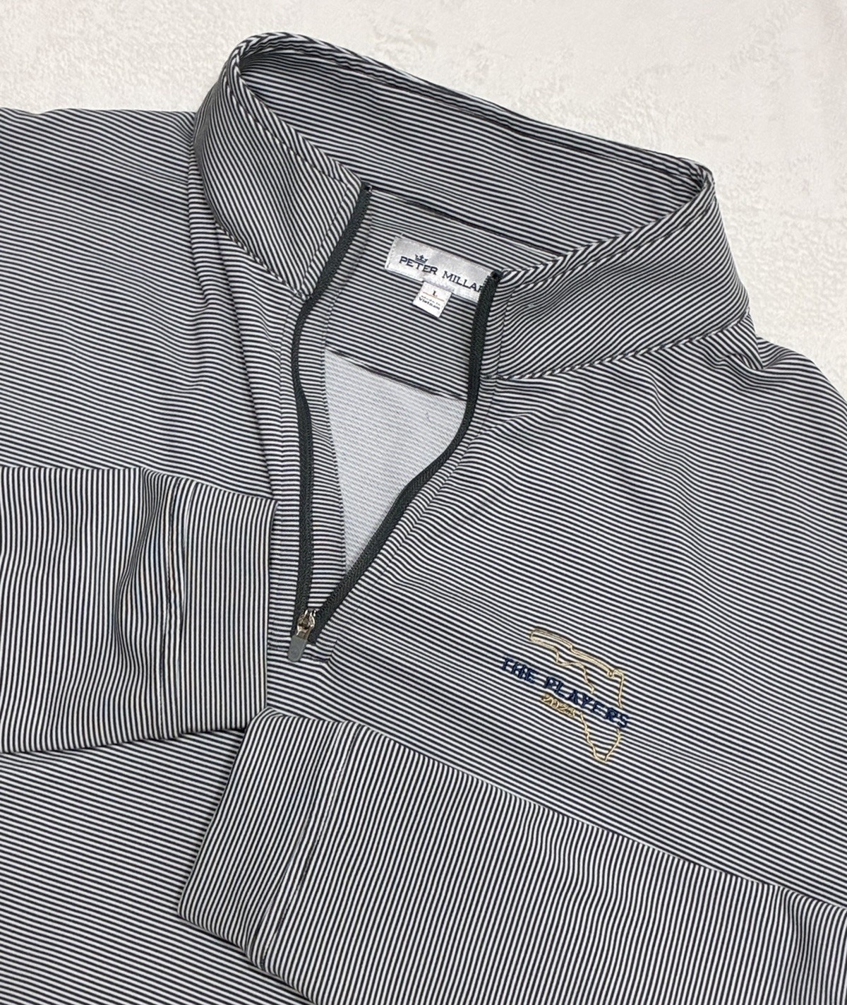 Peter Millar 1/4 Zip Performance Pullover The Players 2023 Gray White Striped gallery