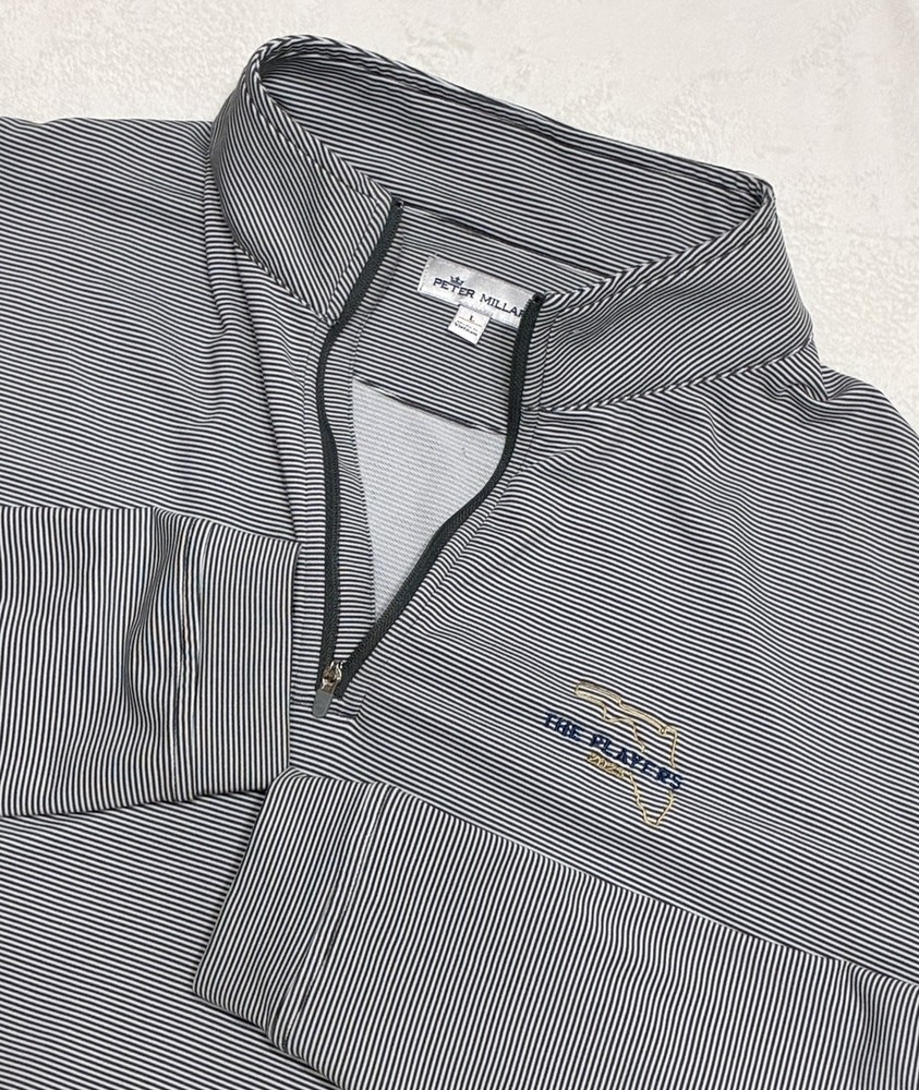 Peter Millar 1/4 Zip Performance Pullover The Players 2023 Gray White Striped