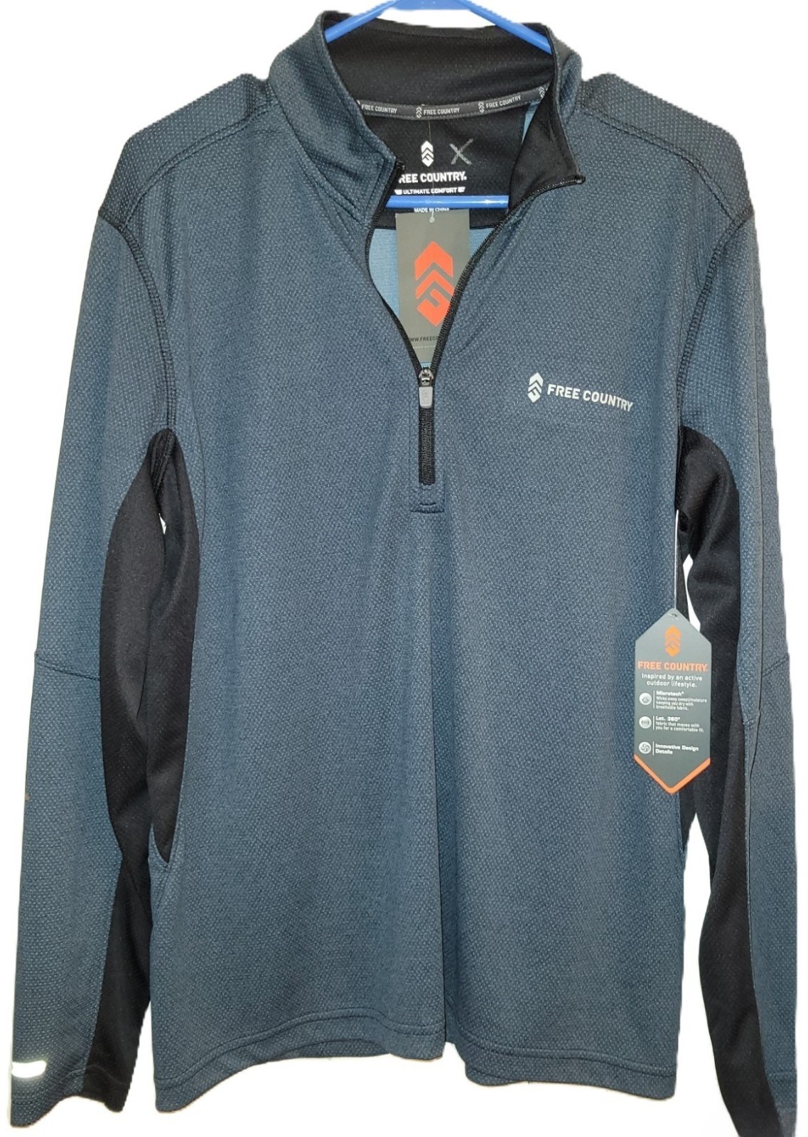 NWT Men's Shirt Pull-over Long Sleeve ¼ Zip Free Country Microtech Blue –SM gallery