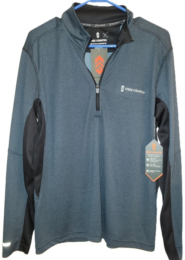NWT Men's Shirt Pull-over Long Sleeve ¼ Zip Free Country Microtech Blue –SM
