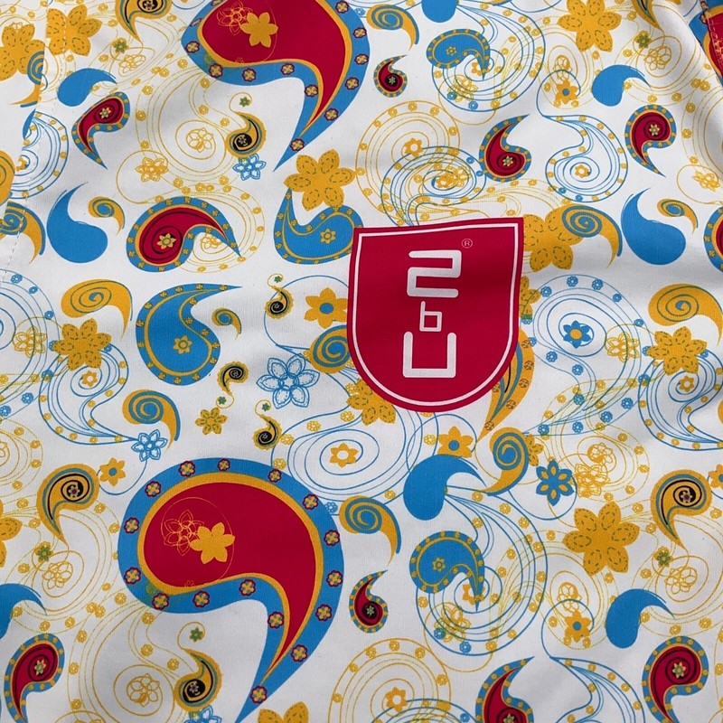 2BU Shirt Men Medium White Red Multi Paisley Floral Golf Logo Functional Stretch gallery